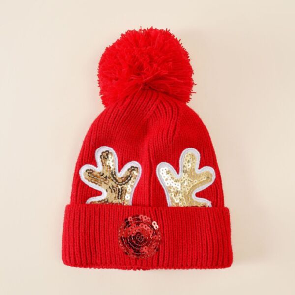 Kids Christmas Red Antler Knitted Pom Pom Hats Wholesale Accessories Vendors KHV387735
