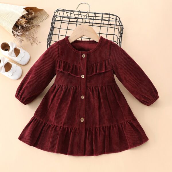 3-24M Baby Girl Long-Sleeved Solid Color Single-Breasted Cake Dress Wholesale Baby Clothing KDV591390
