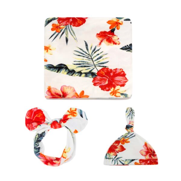 Newborn 3-Piece Set Flower Printed Blankets & Hats & Headband Baby Swaddle Set Wholesale Accessories KBLV387173