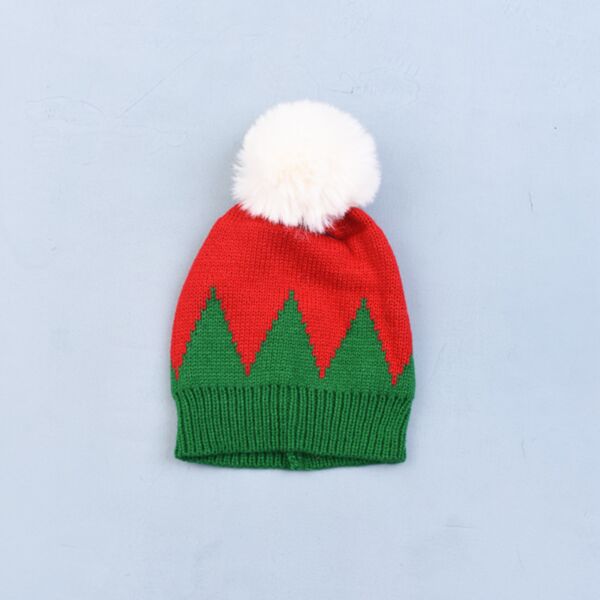 Christmas Fur Ball Winter Knitted Contrast Color Beanie Hats Wholesale Accessories Vendors KHV387794