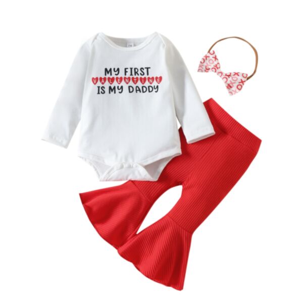 3-18M Baby Girls Sets Valentine'S Day Letter Bodysuit And Ribbed Flared Pants Wholesale Baby Clothing KSV387954