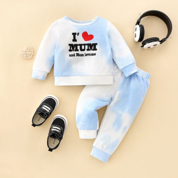 3-24M Baby Girl Sets Long Sleeve Letter Heart Print Tie-Dye Crew Neck Top And Pants Wholesale Baby Clothes Suppliers KSV591396