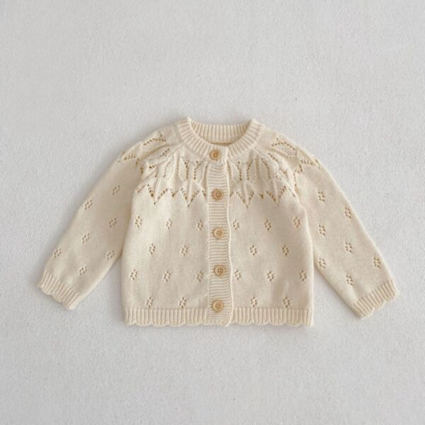 3-24M Baby Girls Jacquard Hollow-Knit Cotton Sweater Long-Sleeved Cardigan Wholesale Baby Clothes KCV387967