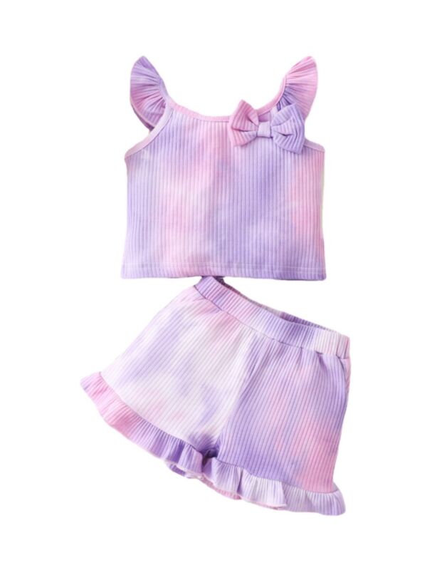 0-18M Baby Girls Sets Tie-Dye Ribbed Flutter Sleeve Tops & Shorts Wholesale Girls Clothes KSV387807