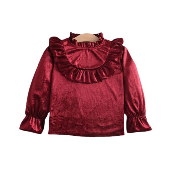 3-7Y Toddler Girls Ruffled Collar Long Sleeve Vintage Red Velvet Tops Wholesale Girls Clothes KTV387822