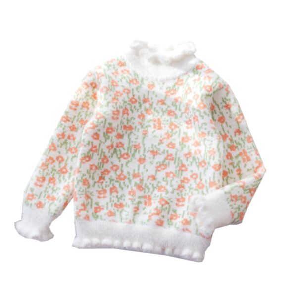 9M-6Y Toddler Girl Long Sleeve Floral Print Ruffle High Neck Top Wholesale Girls Fashion Clothes KTV591451