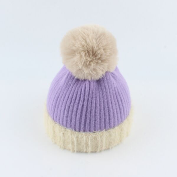 Winter Color Block Pom Plush Knitted Beanie Wholesale Accessories Vendors KHV386818