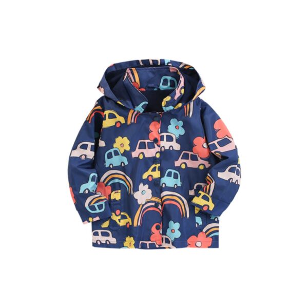18M-7Y Toddler Girl Long-Sleeved Cartoon Car Rainbow Print Zipper Hooded Jacket Wholesale Girls Fashion Clothes KCV591514