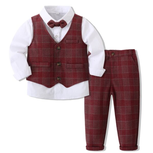 18M-4Y Suit Vest White Shirt And Plaid Trousers Set Wholesale Kids Boutique Clothing KKHQV492421
