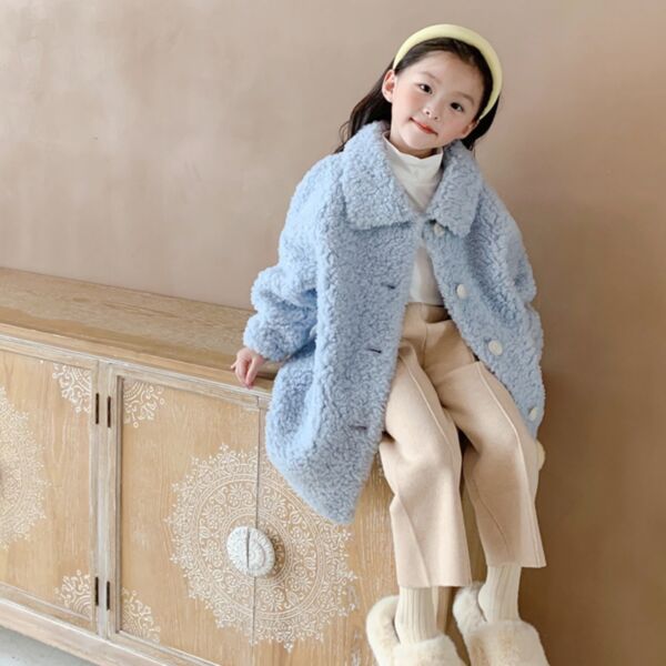 2-4Y Lamb Fleece Button Long Style Plush Jacket Coat Wholesale Kids Boutique Clothing KKHQV492492