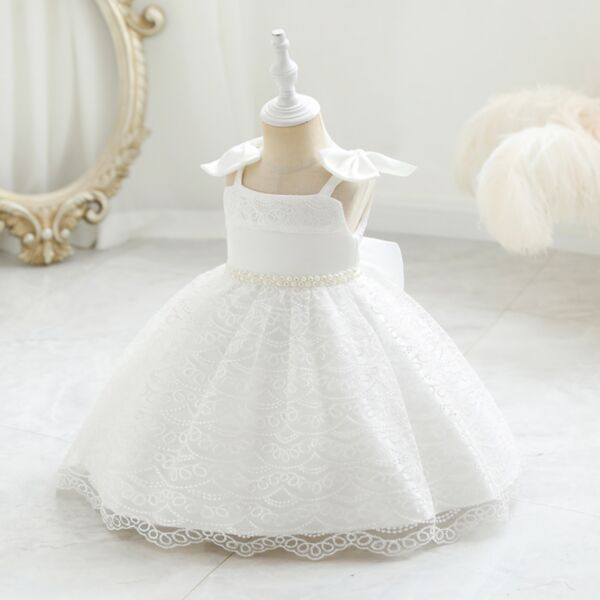 9M-4Y Butterfly Sleeveless Solid Color Pearl Belt Princess Dress Wholesale Kids Boutique Clothing KKHQV492563