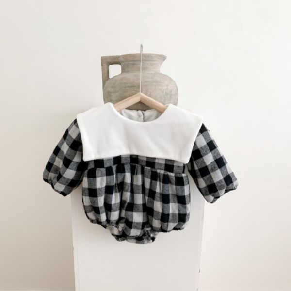 3-24M Baby Girl Onesies Long-Sleeved Color-Coded Plaid Bodysuit Wholesale Baby Boutique Clothing KJV591426