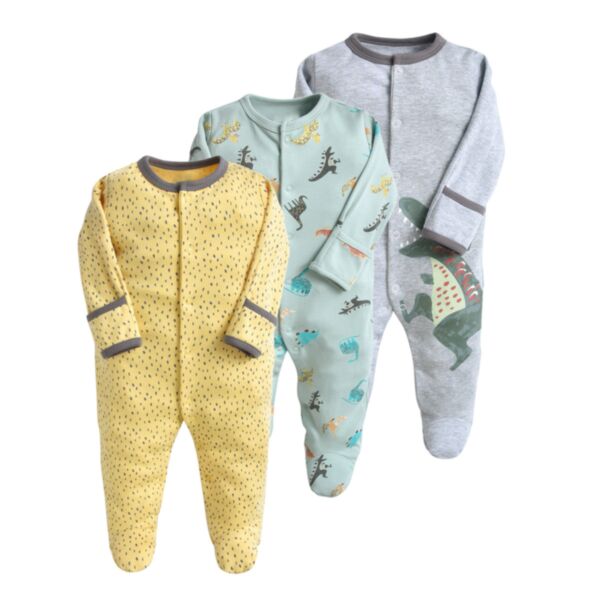 0-12M Baby Onesies Three Colors Cartoon Print Single-Breasted Long-Sleeved Jumpsuit Wholesale Baby Clothing KJV591409