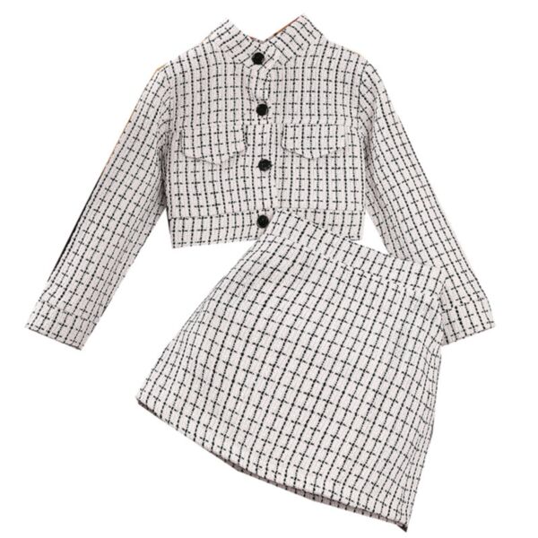 3-7Y Toddler Girl Sets Long-Sleeved Plaid Single-Breasted Lapel Top And Skirt Girl Wholesale Boutique Clothing KSV591440