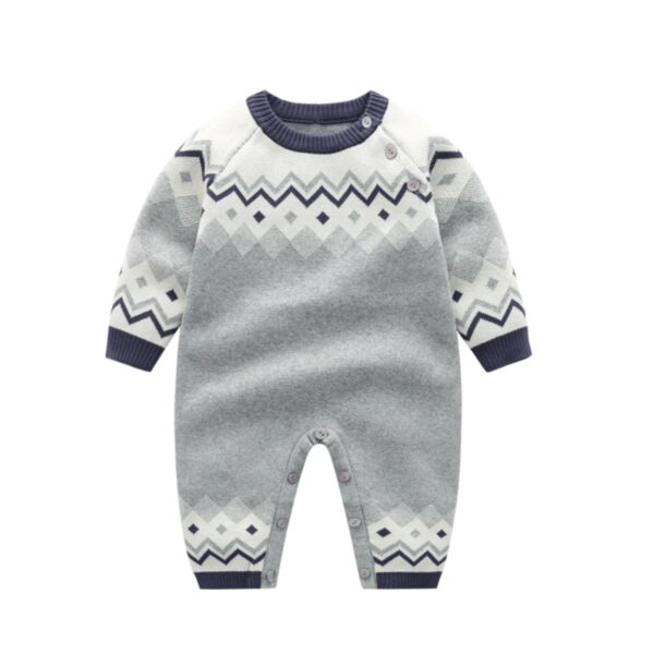 0-18M Baby Onesies Long-Sleeved Wave Stripe Pattern Crew Neck Jumpsuit wholesale baby clothing KJV591483