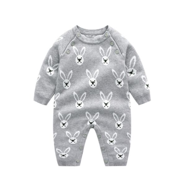 6-18M Baby Onesies Long-Sleeved Cartoon Rabbit Head Print Round Neck Jumpsuit Wholesale Baby Clothes Suppliers KJV591484