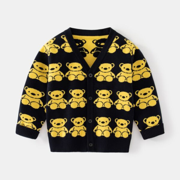 18M-6Y Bear Print Long Sleeve Sweater Cardigan Wholesale Kids Boutique Clothing KTV4925551
