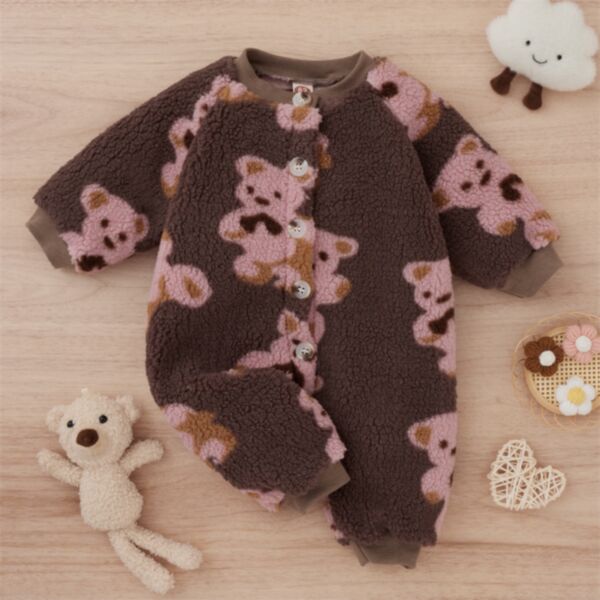 0-12M Baby Onesies Long-Sleeved Cartoon Bear Print Single-Breasted Jumpsuit Bulk Baby Clothes Wholesale KJV591519
