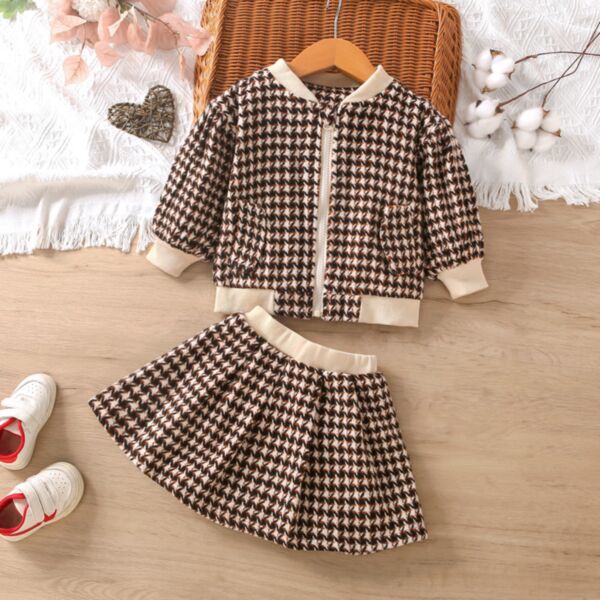  9M-3Y Plaid Zipper Coat And Skirt Set Two Pieces Wholesale Kids Boutique Clothing KKHQV4925801