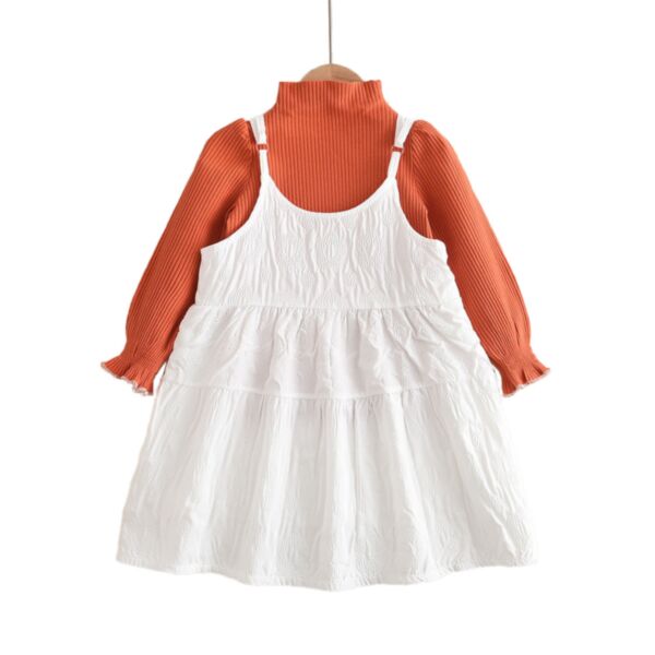 18M-7Y Toddler Girl Sets Long Sleeve Solid Color Ribbed Turtleneck Top And Suspender Dress Wholesale Little Girl Clothing KSV591516