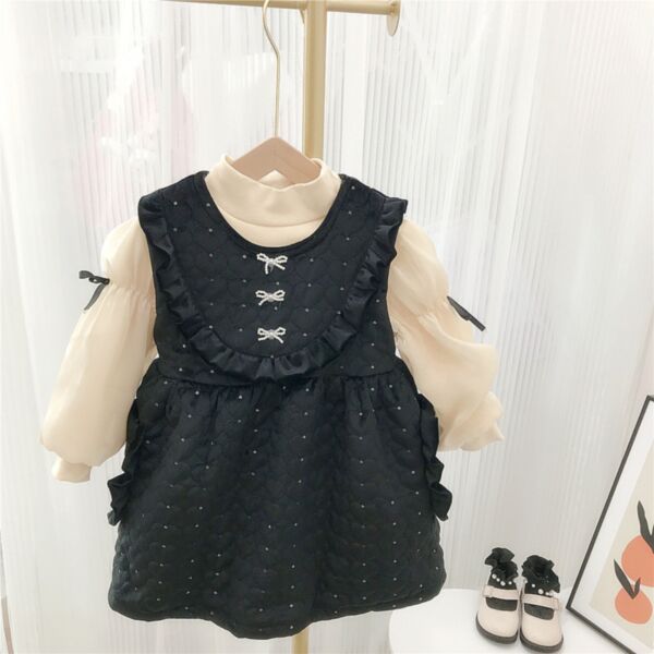 18M-6Y Toddler Girl Sets Solid Color Mesh Long Sleeve Top And Sleeveless Polka Dot Dress Wholesale Girls Clothes KSV591425