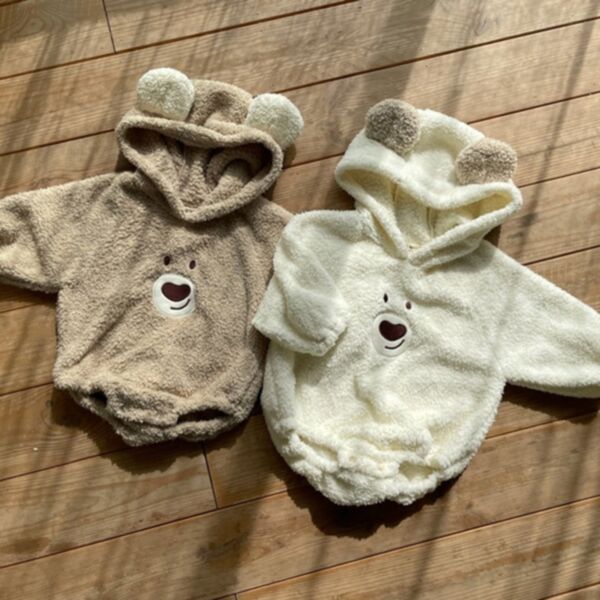 0-18M Bear Print Plush Long Sleeve Romper Baby Wholesale Clothing KKHQV492568