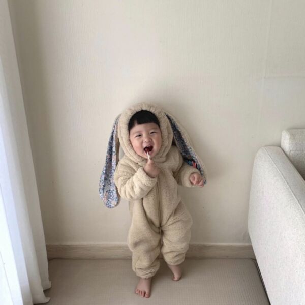 0-18M Big Ear Rabbit Zipper Plush Fleeece Long Warm Romper Baby Wholesale Clothing KKHQV492610