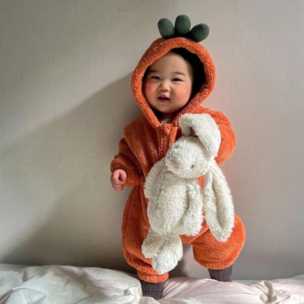 0-18M Rabbit Carrot Print Fleece Plush Romper Baby Wholesale Clothing KKHQV492608