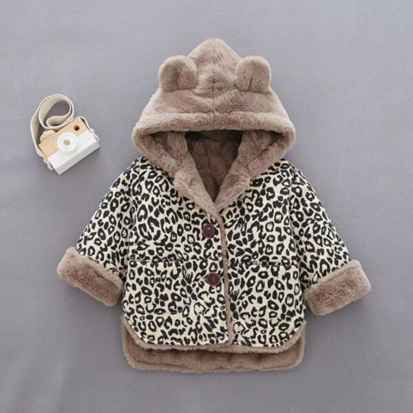 9M-4Y Leopard Print Fleece Plush Button Coat Jaceket Wholesale Kids Boutique Clothing KKHQV492607