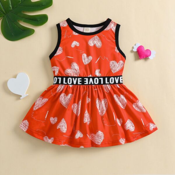 9M-4Y Toddler Girls Love Heart Letter Print Valentine Tank Dress Wholesale Girls Fashion Clothes KDV388009