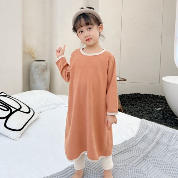 9M-5Y Toddler Girl Solid Color Long Sleeve Round Neck Night Dress Wholesale Girls Fashion Clothes KDV591482