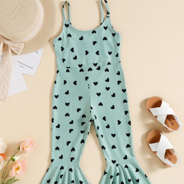 18M-6Y Toddler Girls Ribbed Love Heart Sling Flared Pant Jumpsuit Wholesale Girls Fashion Clothes KJV388082

