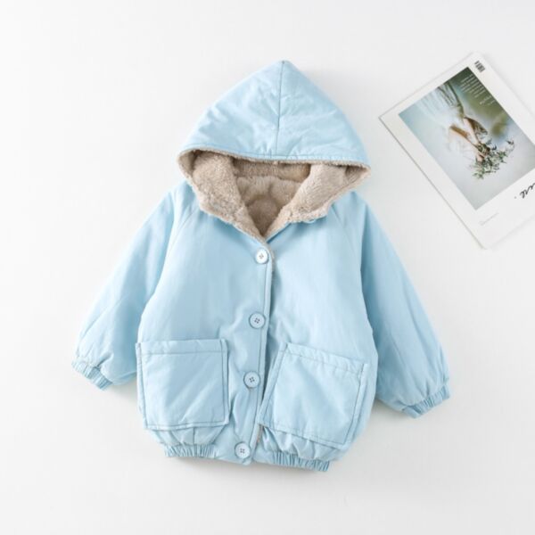 18M-6Y Solid Color Fleece Button Pocket Coat Jacket Wholesale Kids Boutique Clothing KKHQV492639