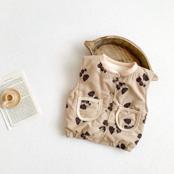 3-24M Baby Sleeveless Cartoon Bear Print Single-Breasted Vest Wholesale Baby Boutique Clothing KCV591427