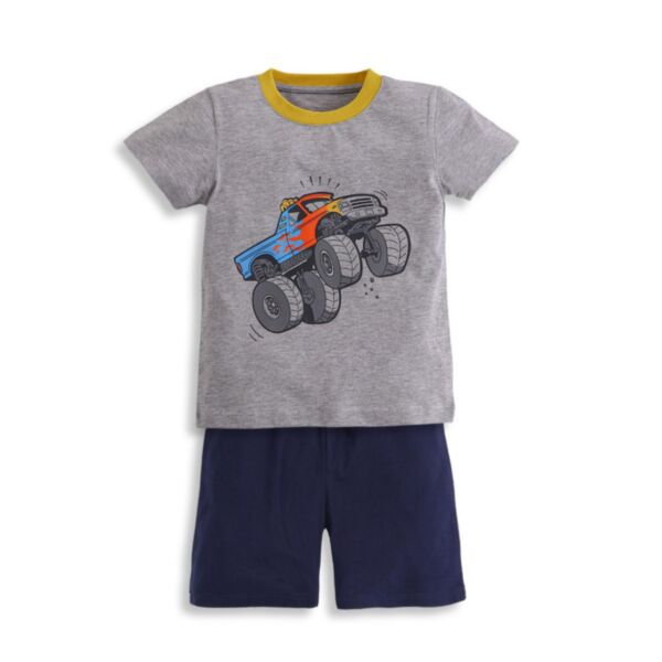 2-7Y Cartoon Print Short Sleeve T-Shirt And Shorts Set Two Pieces Wholesale Kids Boutique Clothing KSV492611