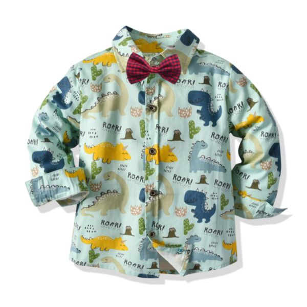 9M-3Y Toddler Boys Dinosaur Print Bowtie Shirts Wholesale Baby Clothing KCV388006