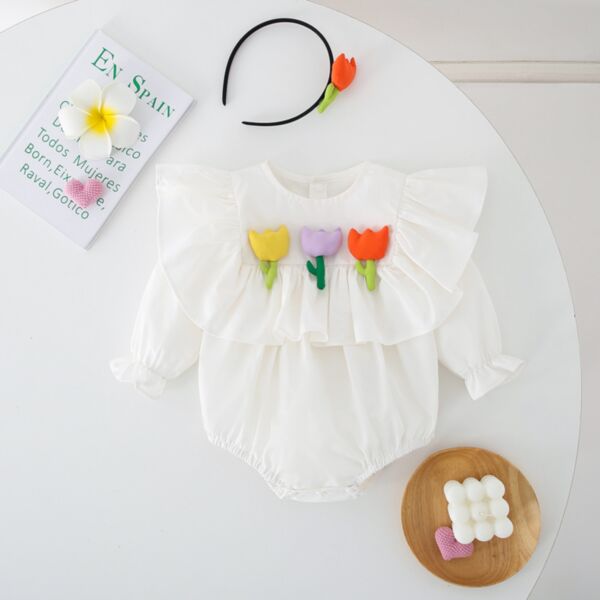 3-18M Baby Girls Flower Ruffled Long Sleeve Bodysuit Wholesale Baby Boutique Clothing KDV388123