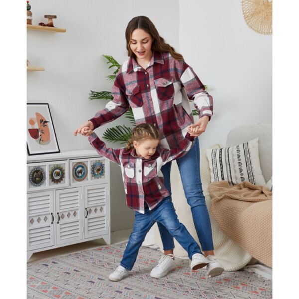 Mommy And Me Plaid Loose Sleeve Caroset Shirt Wholesale Kids Boutique Clothing KKHQV492664