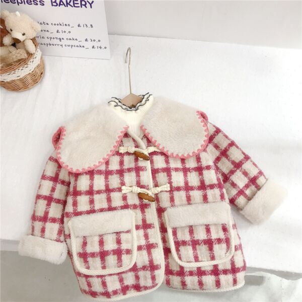 9M-6Y Toddler Girl Long-Sleeved Plaid Single-Breasted Lapel Tweed Coat Fashion Girl Wholesale KCV591546