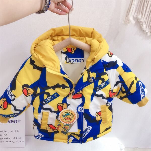 9M-4Y Toddler Boy Long-Sleeved Cartoon Yellow Duck Print Zipper Hooded Coat Wholesale Boys Clothing KCV591539