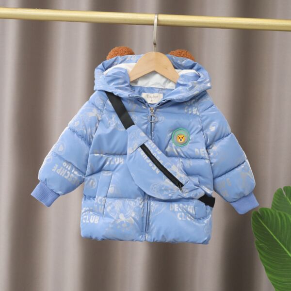 9M-4Y Toddler Boy Cartoon Full Print Long Sleeve Hooded Zipper Jacket And Bag Wholesale Toddler Boy Clothes KCV591556