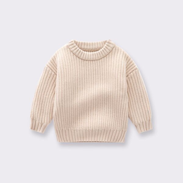 3M-6Y Toddler Girl & Boy Long Sleeve Solid Color Ribbed Round Neck Knit Top Wholesale Girls Clothes KTV591487
