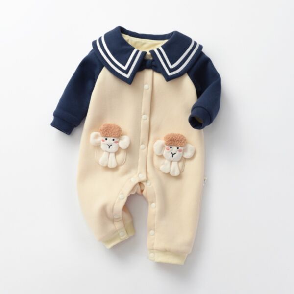 0-18M Cartoon Doll Print Colorblock Navy Style Long Sleeve Jumpsuit Baby Wholesale Clothing KKHQV492669