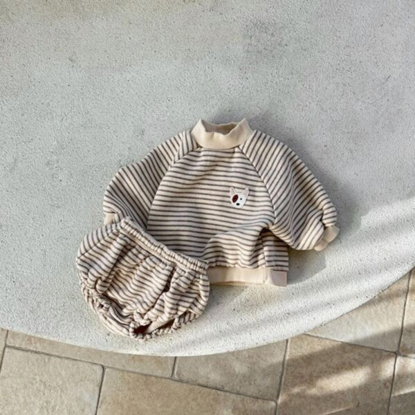 3-18M Striped Long Sleeve Middle Collar Tops And Brief Set Two Pieces Baby Wholesale Clothing KKHQV492689