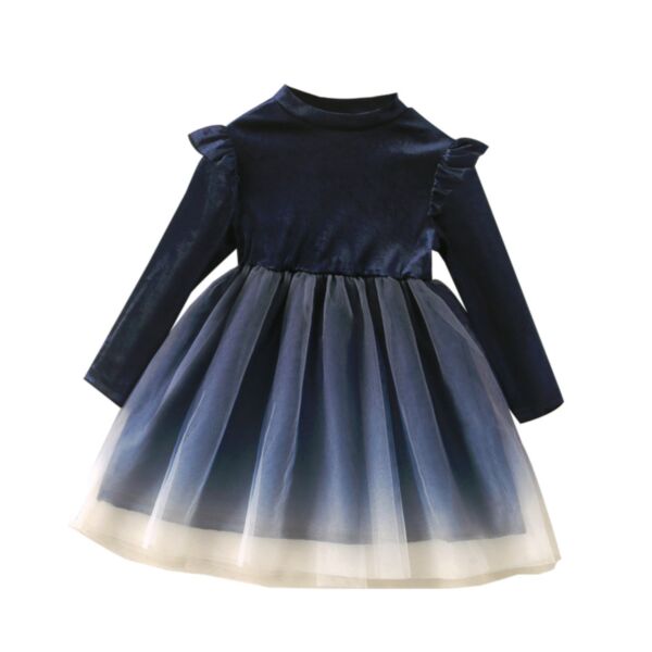 18M-6Y Toddler Girl Fly Sleeve Patchwork Gradient Color Mesh Dress Fashion Girl Wholesale KDV591476