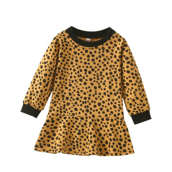 18M-6Y Toddler Girl Long-Sleeved Leopard Print Collision Color Round Neck Dress Wholesale Girls Clothes KDV591477