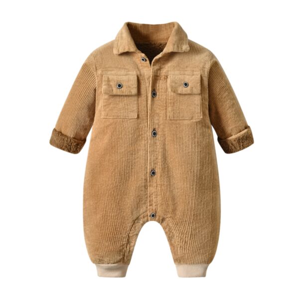 0-12M Fleece Thicken Corduroy Button Romper Jumpsuit Baby Wholesale Clothing KKHQV492700