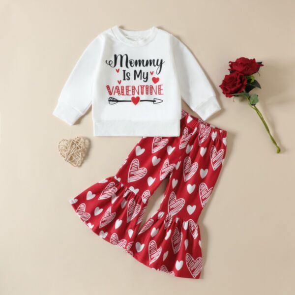 9M-4Y Valentine'S Day Letter Print Pullover And Heart Print Trousers Set Wholesale Kids Boutique Clothing KSV492728