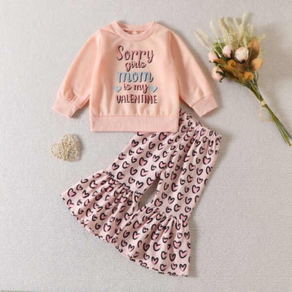 9M-4Y Valentine'S Day Set Letter Print Tops And Pink Heart Print Trousers Suit Two Pieces Wholesale Kids Boutique Clothing KSV492727