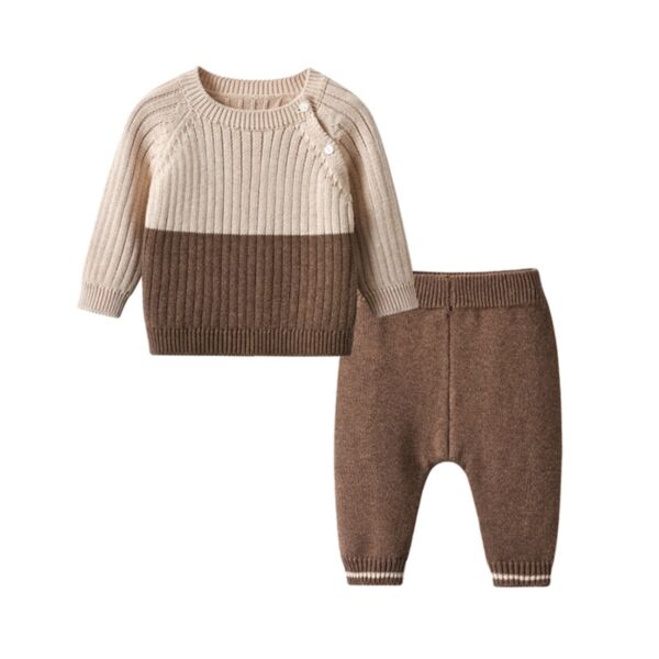 3-24M Knitwear Colorblock Long Sleeve Pullover And Pants Set Two Pieces Baby Wholesale Clothing KKHQV492709-1